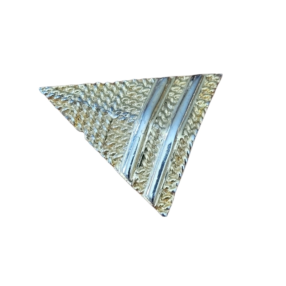 Vintage Triangle Geometric Brooch Mixed Metal Gold Silver Tone‎ Textured Pin